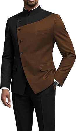 Mens Chinese Suit Mandarin Collar 2 Piece Suits for Business