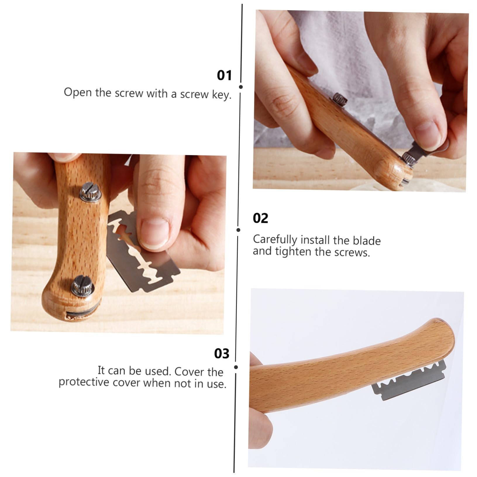 Healifty Couteau à Pain Courbé 304 Acier Inoxydable Avec Manche En Bois, Lame Remplaçable 5 Pièces, Trancheuse Pâtisserie Pour Découpe Précise, Outil La Cuisine Professionnel Pour Pain Et Gâteau
