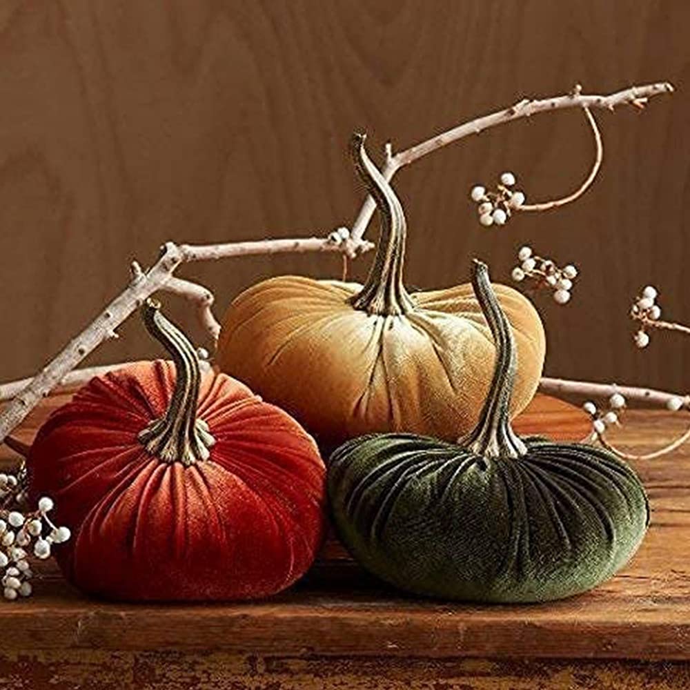 Fulong 6 Samt-Kürbisse – Weich Gefüllt, Herbst-Deko Für Tisch, Küche & Thanksgiving