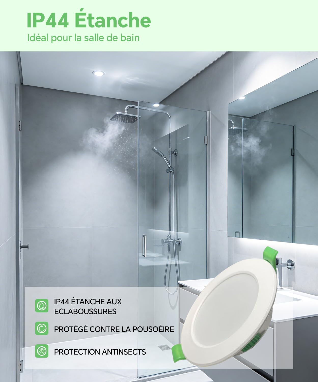 LED Einbaustrahler 230V Dimmbar Extra Flach, 3CCT 2700K/4000K/6000K, 3.5W 350LM LED Spots, IP44 für Badezimmer, Lochmaß 55-68mm, Ø78mm Einbauspots für Badezimmer Küche, 12er Set.