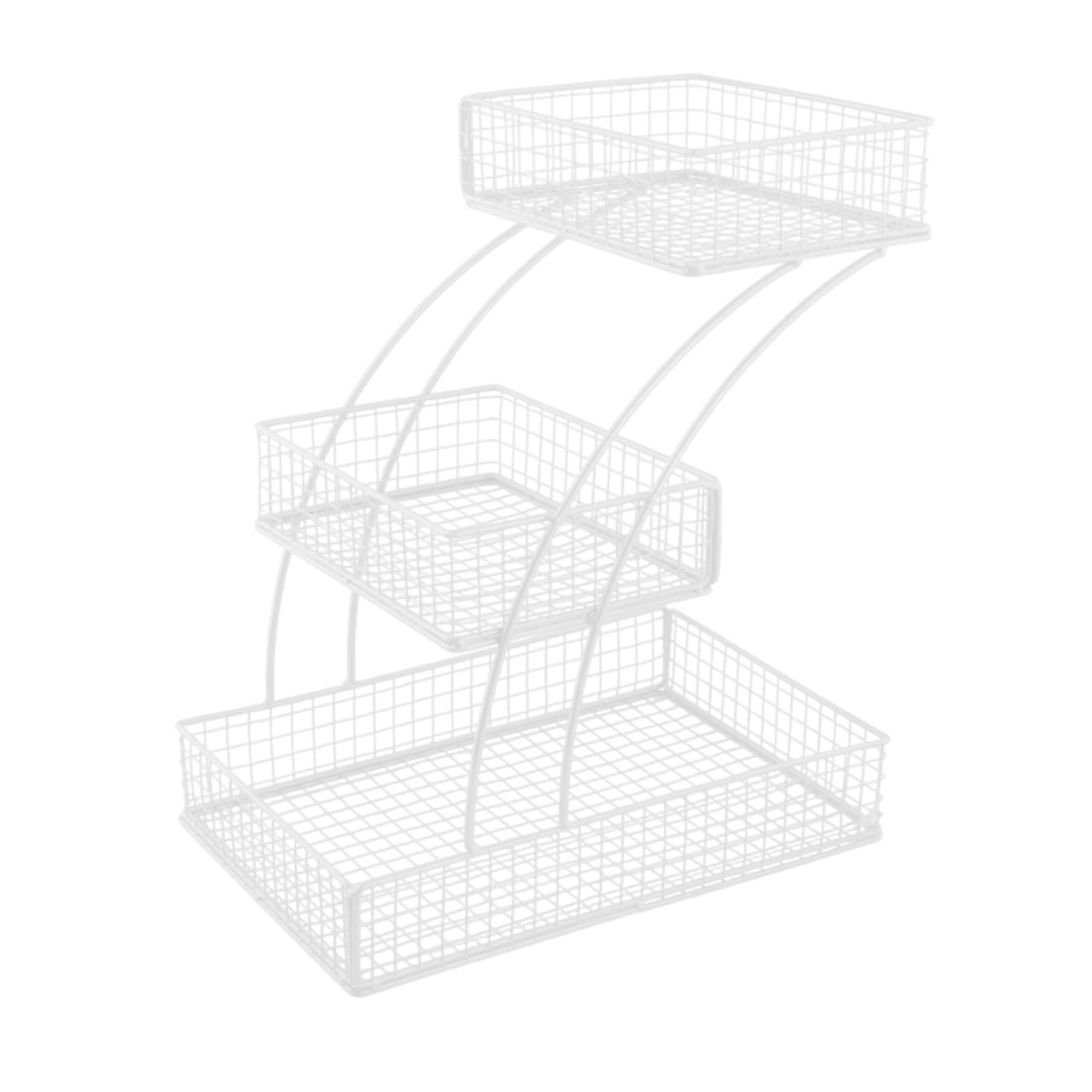 Pixzcsa White Stylish And Functional Vegetable Basket Designed For Storage Of Fruits Breads And Snacks Fruit And Vegetables Holder Is Made Of Iron 3 Tier Countertop