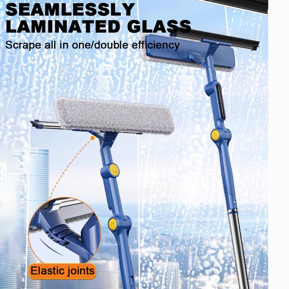 Juego De Limpieza De Ventanas Retráctil De 150 Cm, Equipo Profesional De Limpieza De Ventanas para El Hogar con Raspador De Goma Y Paño De Fibra, Limpiador De Luz Exterior