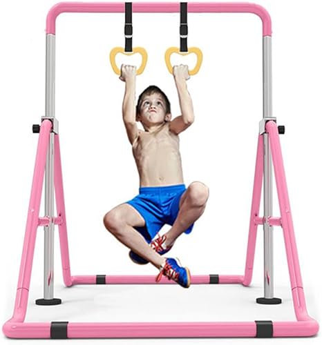 Barra de gimnasia plegable para niños, barra horizontal extensible, equipo para el hogar junior con anillos ajustables, ideal para entrenamiento en