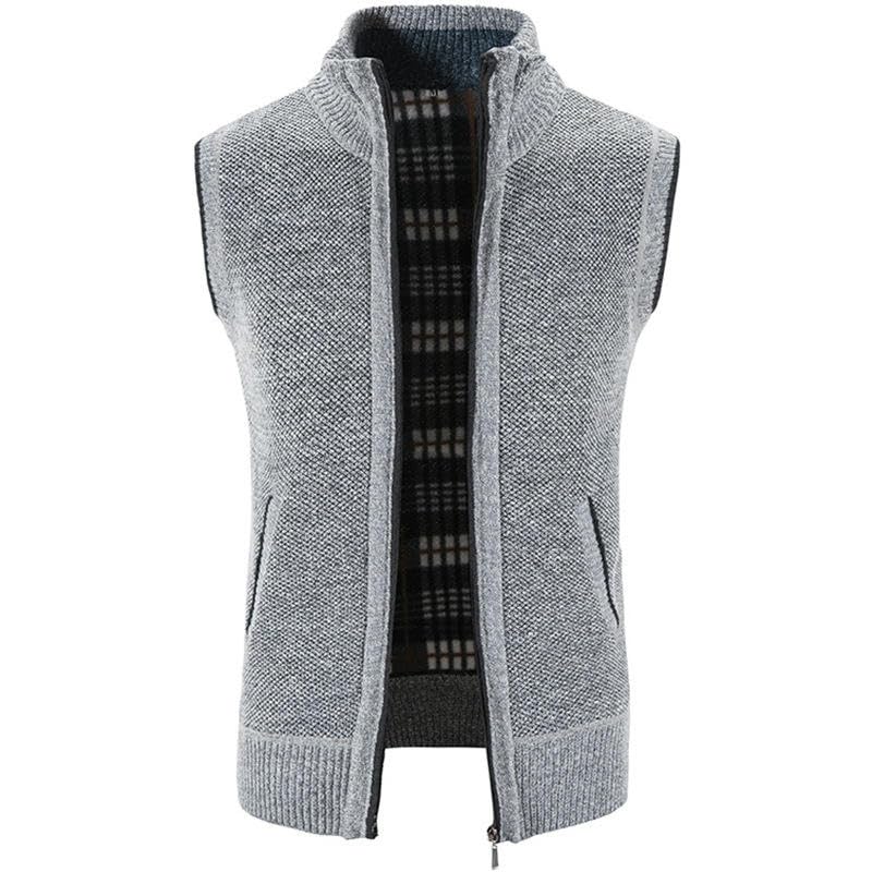 Men's Spring Autumn Korean Style Plush Lined Thickened Solid Color Stand Collar Outerwear Knit Vest3