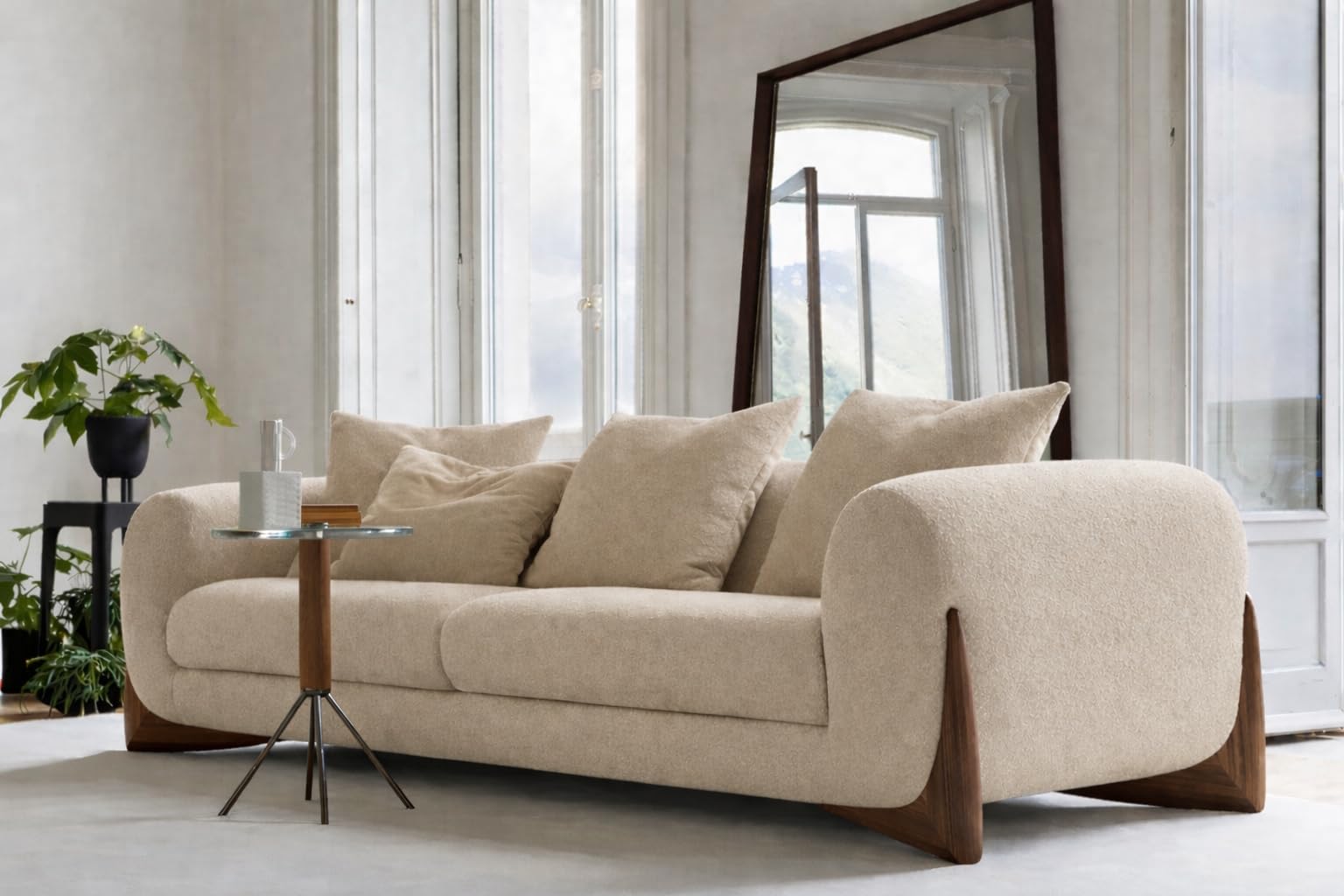 Modern Classic Sofa Couch Fabric & Valvet Tufted Chesterfield Sofa Living Room and Office (3 Seater Biege Boucle)