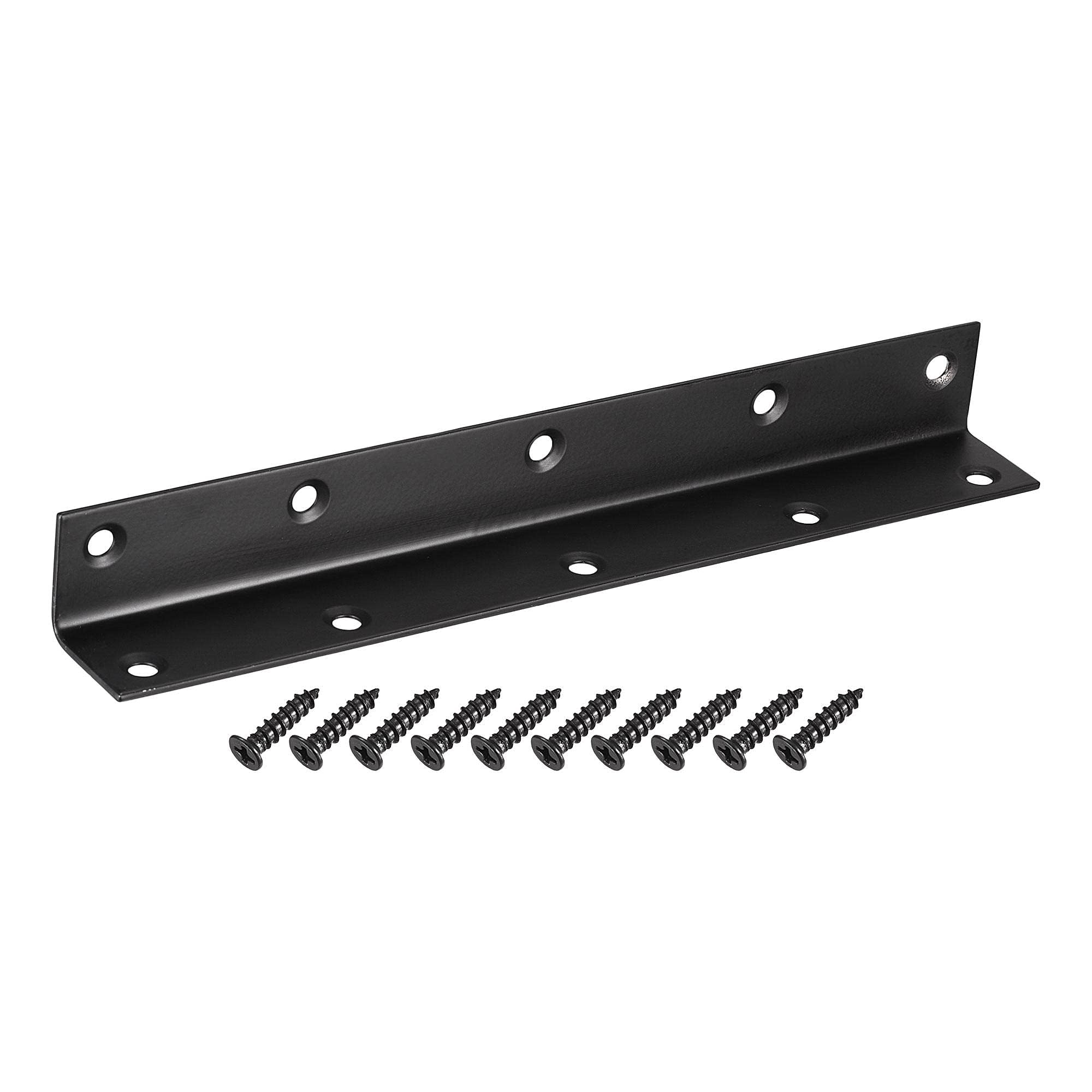 TA-VIGOR Heavy Duty L Brackets, 25x25x200mm Black Stainless Steel Corner Braces, 90 Degree Brackets with Screws