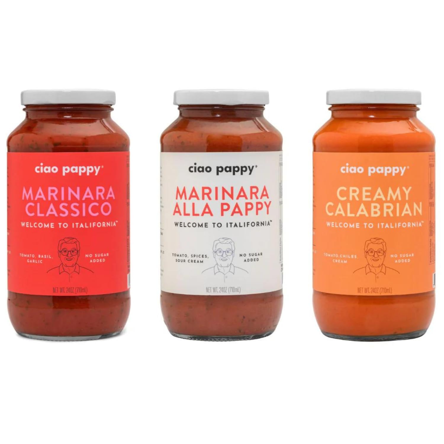 Ciao PappyThe Trio Pasta Sauce Variety Pack - Marinara Classico, Alla Pappy, & Creamy Calabrian - Non-GMO - No Sugar Added - Low Carb - Gluten Free - Paleo Friendly - Keto Friendly - Fresh Pasta Sauce - Perfect for Pasta & Pizza - 24oz (3 Pack)