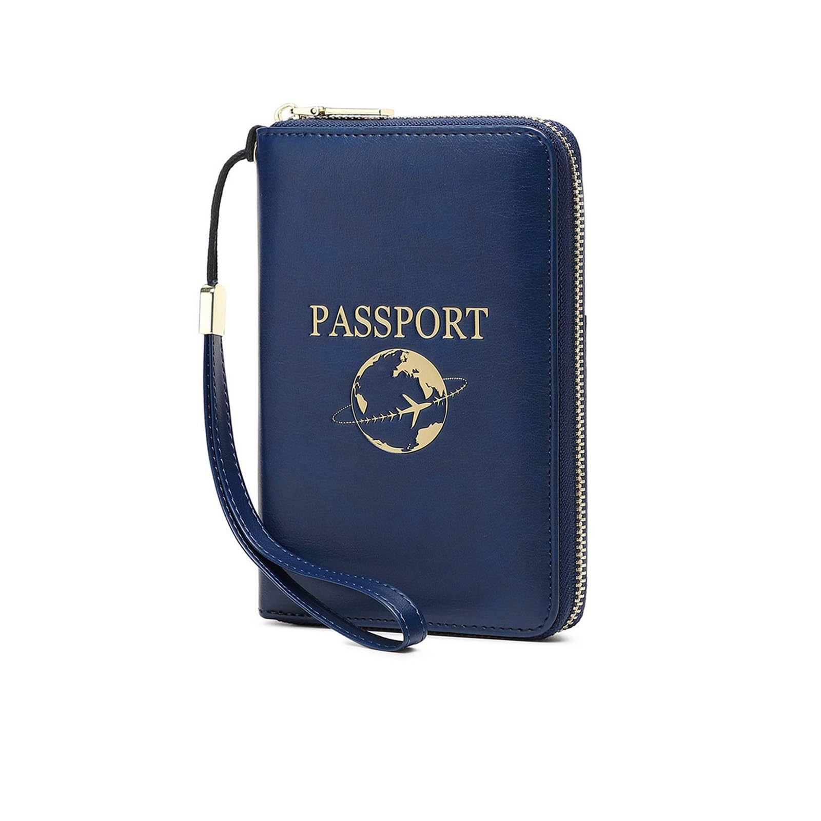 Genérico Porta Pasaporte, Billetera de Viaje, Bolsa for Tarjetas crédito con Correa for la muñeca(Blue)