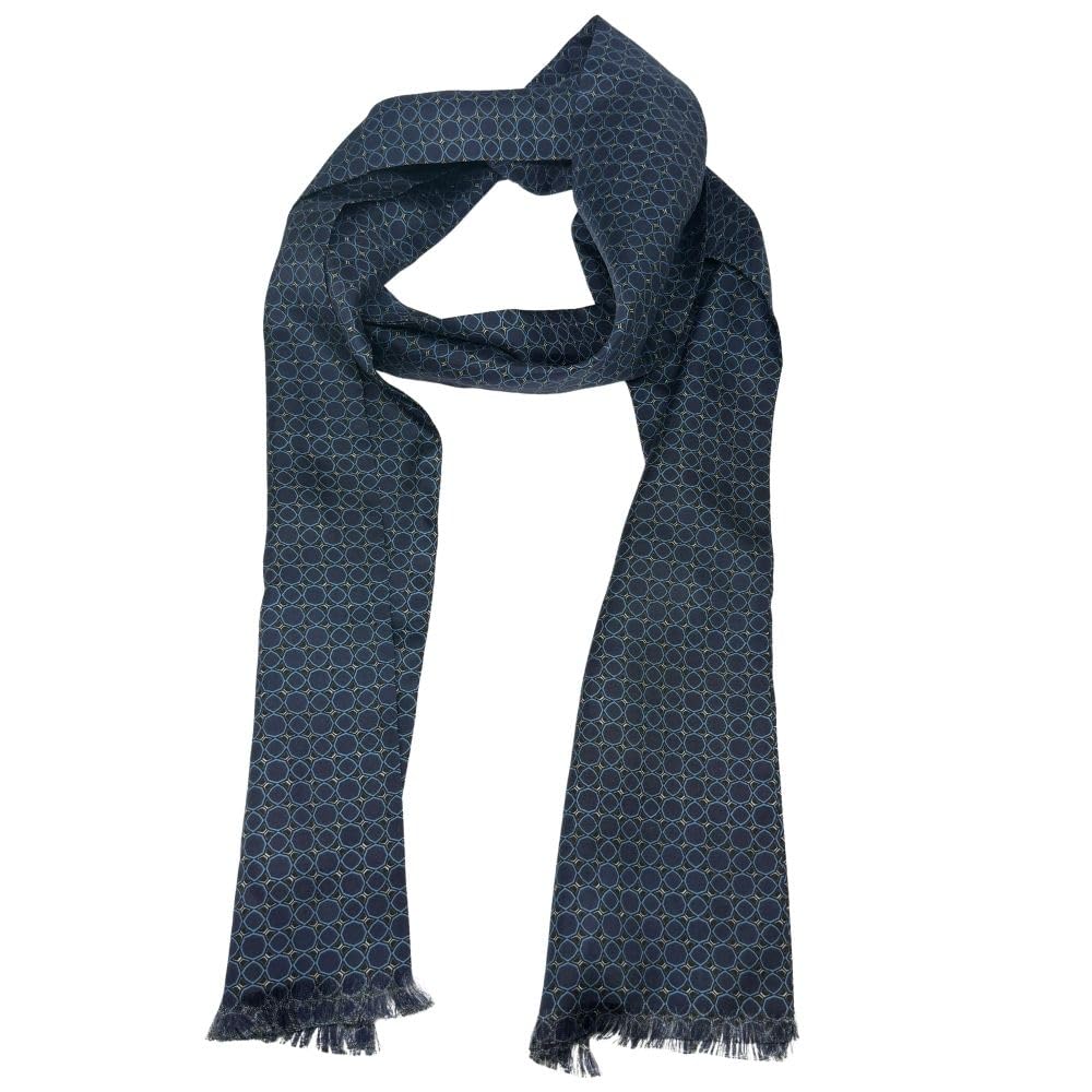 Blue Geometric Silk Scarf for Men-image-6
