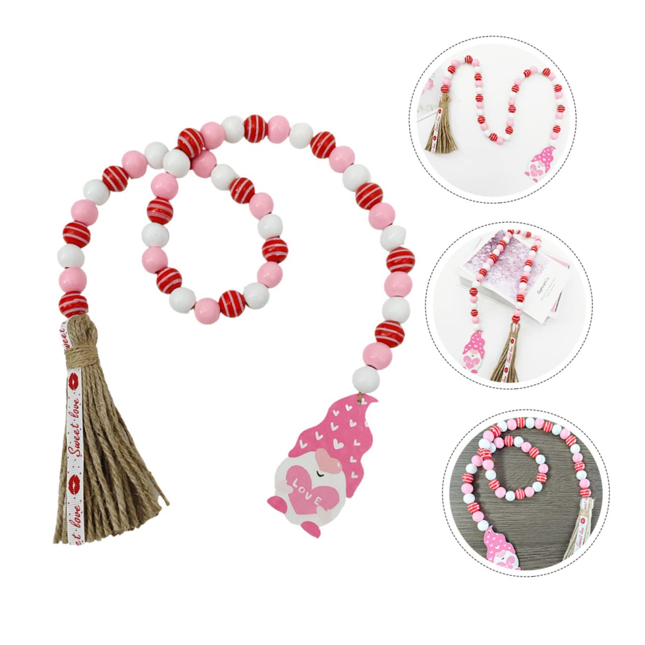 Alipis 5 Stück Schnur Garn Quaste Perlen Multi Hochzeitsbanner Valentinstag-Banner Webstuhl Armband rustikale khimar Hijab frantzen hängende Perlendekoration aus Holzperlen Hanfseil