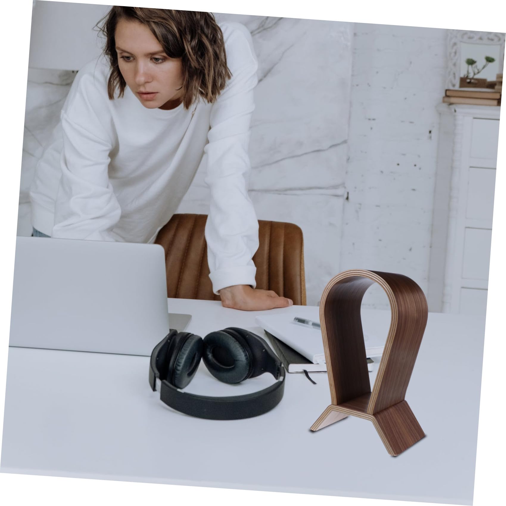 Veemoon Soporte para Auriculares de Madera de Nogal Soporte de Exhibición para Auriculares Supraaurales y Gaming Adecuado para Hogar Oficina o Tienda