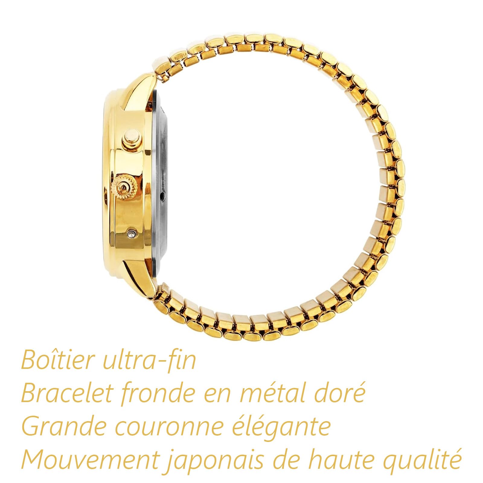 Montre parlante Anglaise pour Homme et Son Fort, Annonce l'heure | Annonce en français + réglages vocaux, alarme et carillon horaire adaptés aux seniors et malvoyants