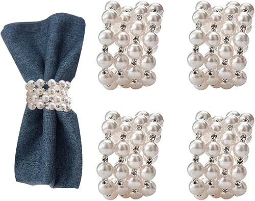 Servilleteros de perlas blancas para mesa festiva, decoración de mesa para Acción de Gracias, otoño, vacaciones, boda, cumpleaños, banquete,