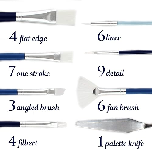 Miniatura 4 de ArtSkills Juego de pinceles de pintura acrílica, pinceles de pintura acrílica para pintura en lienzo, pinceles de pintura artesanal con cuchillo de