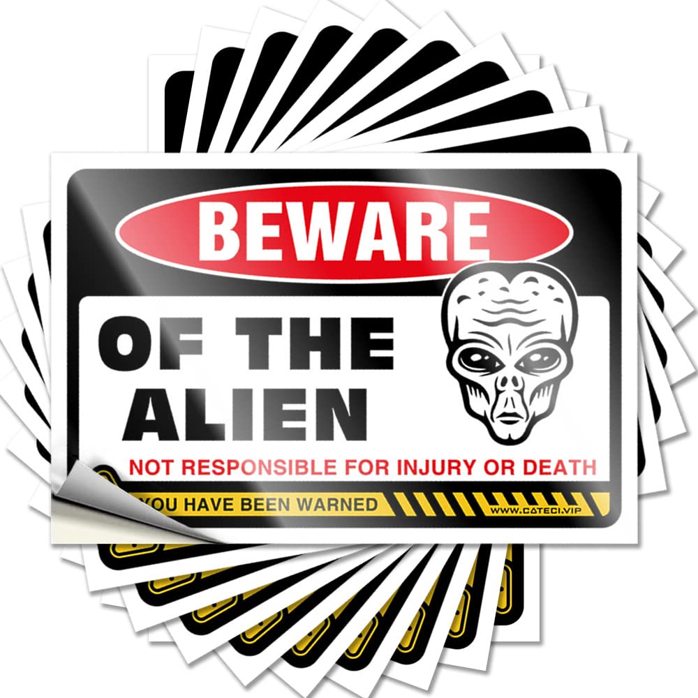 Tattoos Collection Assorted Beware of Alien for Gathering - Bedroom Door Decor Easy Peel Removable(12X18CM)