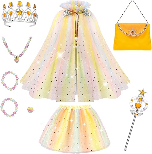 Meland Ropa de princesa para niña, 11 piezas de capa de princesa con corona, vestidos de princesa para niña, regalo de cumpleaños de 3 a 8 años