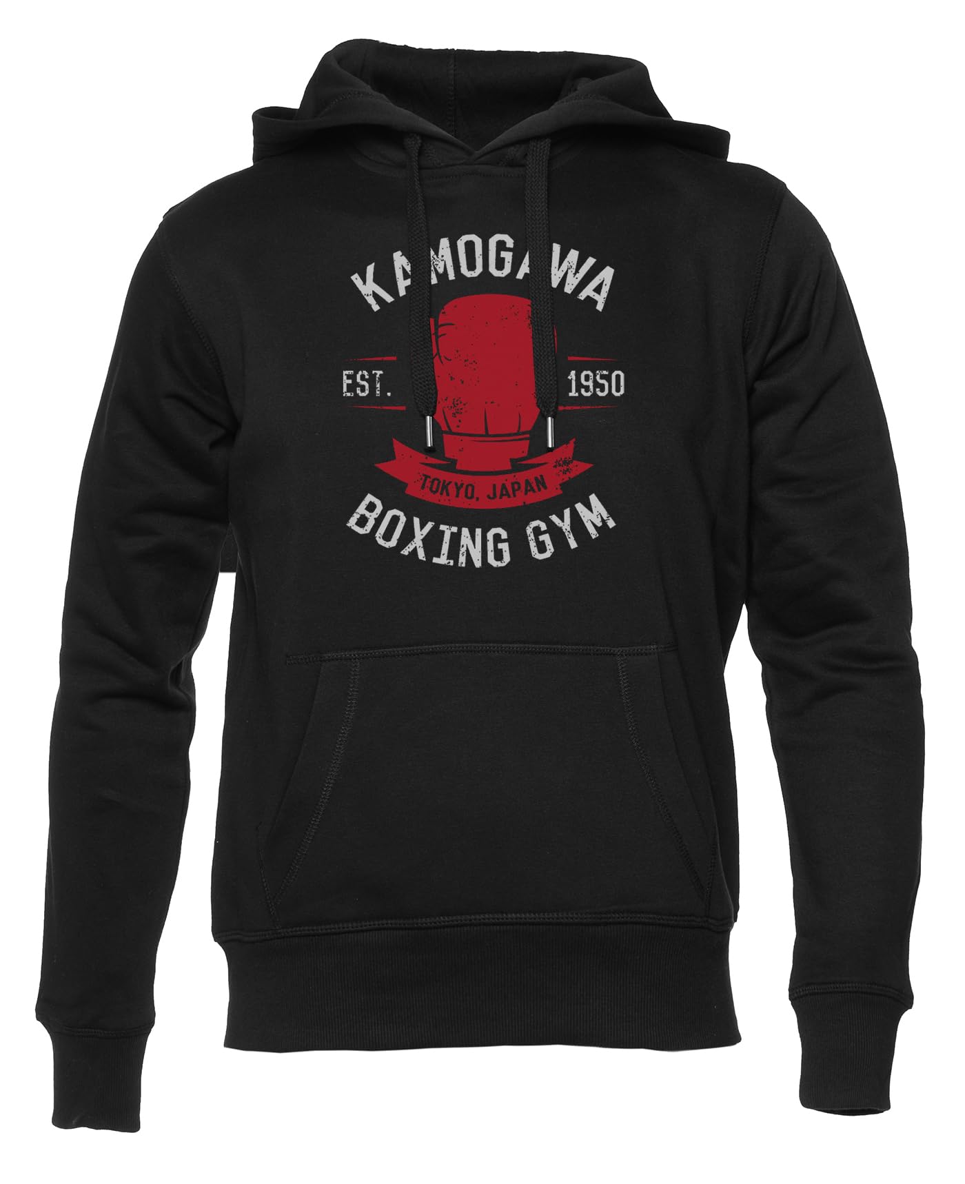 Generico Kamogawa Boxing Gym Shirt Felpa con Cappuccio Unisex Uomo Donna Nero Manica Lunga Hoodie Men's Women's Black