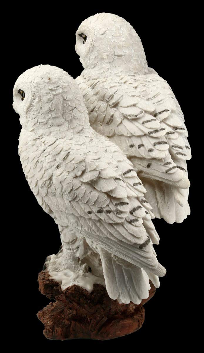 Figuren Shop GmbH Gufi Statuetta - Schneeeulen Paio su Ramo Vogel-Figur, Figura-Decorativa, Articolo Decorazione, Statua, Scultura, H 30 CM