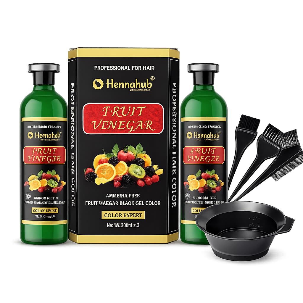 Fruit Vinegar Hair Color Gel Black | 10 Minutes 100% Grey Coverage | With Mixing Bowl & Brush Kit | Ammonia Free Sulphate Free Bleach Free | A+B 500ml x 2 = 1000ml | Men & Women | Hennahub-image-18