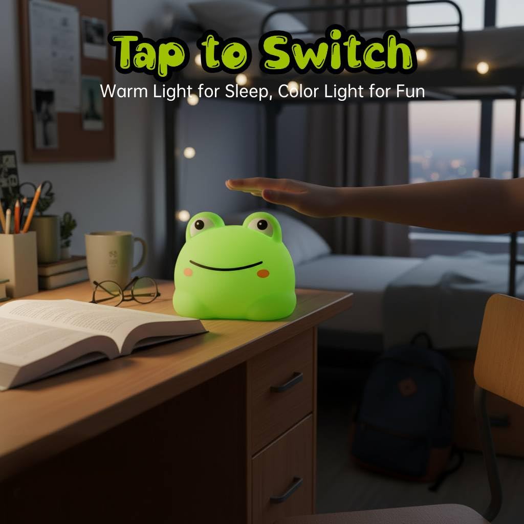 Veilleuse grenouille mignonne avec bruit blanc - 4 sons apaisants et 8 modes d'éclairage, minuterie d'arrêt automatique, rechargeable par USB, aide au sommeil portable pour enfants, adultes, crèches