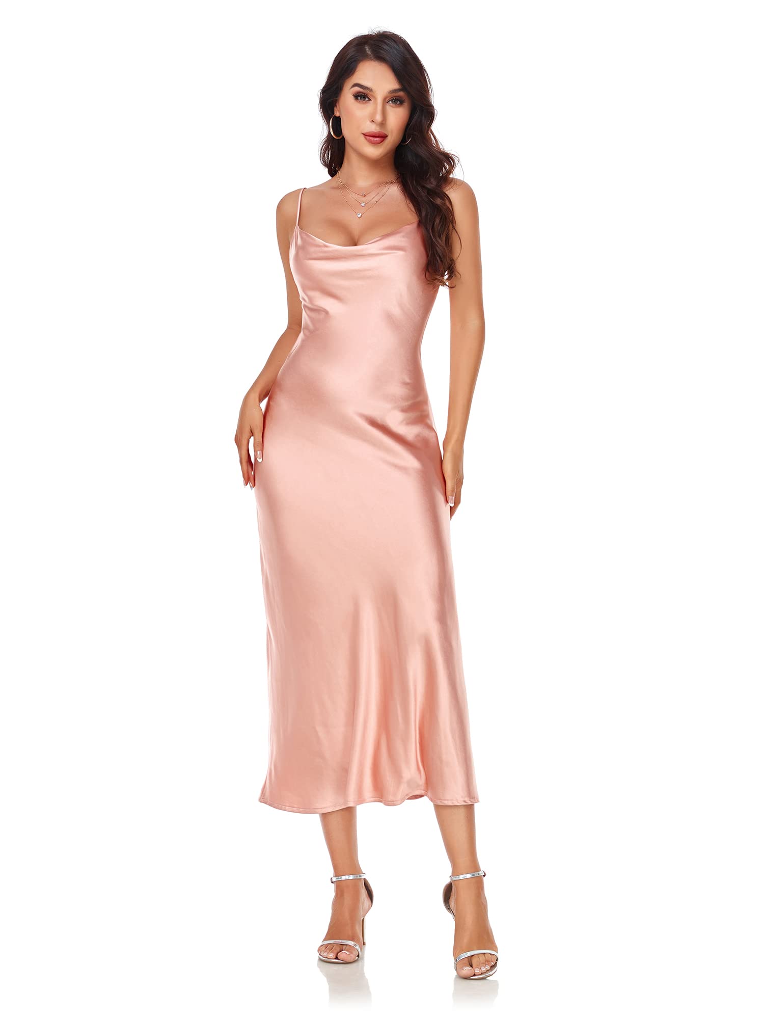 Women's Spaghetti Strap Midi Satin Slip Dress