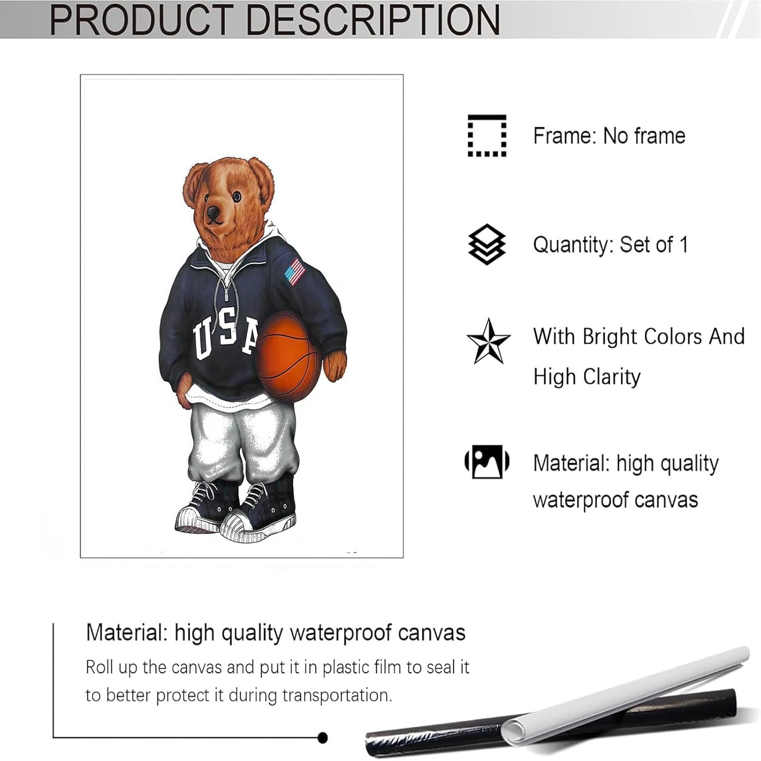 Trendy Bear Canvas Wall Art Funny Bear Playing Basketball Poster Minimalist Abstract Animal Magazine Pictures Prints Painting For Home Bedroom Dorm Apartment Wall Decor 8x12in Unframed - Image 2