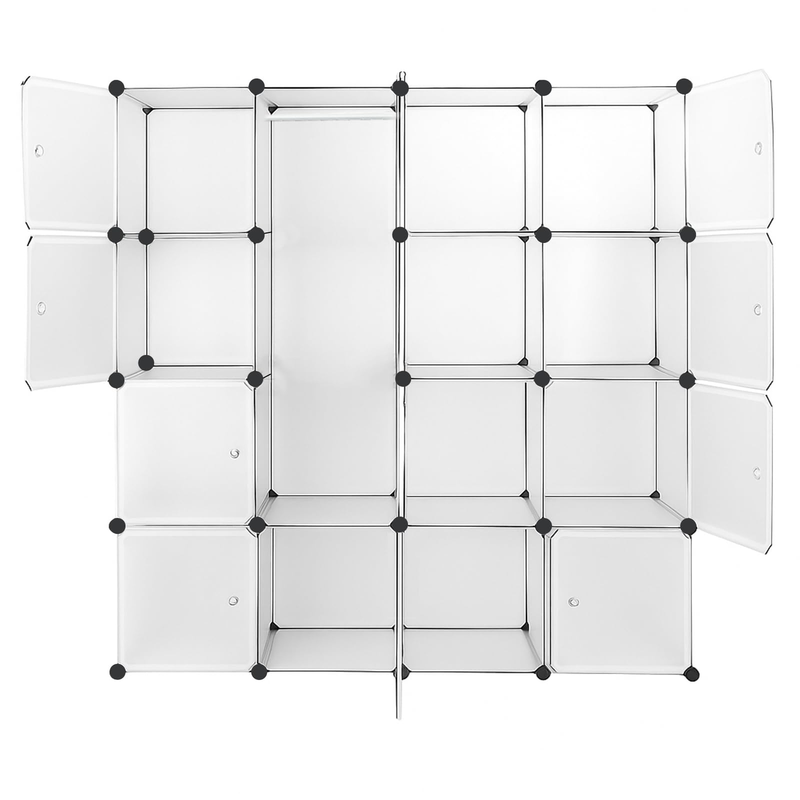 SortWise Cube Storage Organizer, 16 Plastic Cubes with Doors, Stackable Shelving Units for Organization, Transparent, 14x14x14 Inches/Each Cubes