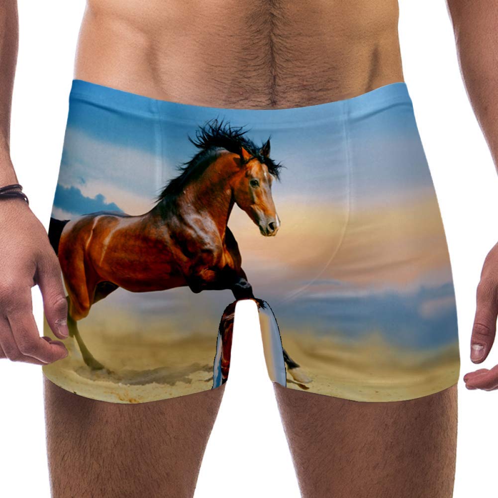 LORVIES Arabian Horse Running Men Swim Boxer Briefs Short Square Leg Swimsuit Quick Dry Swimwear,S
