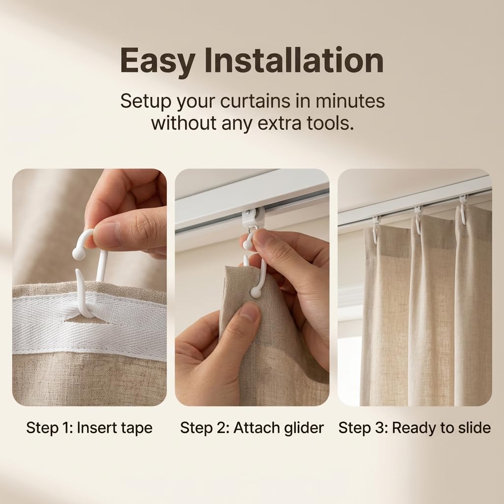 Crochets Rideaux Rail 28x11.5mm Blanc, Attache Rideau Plastique Solide Lot de 100