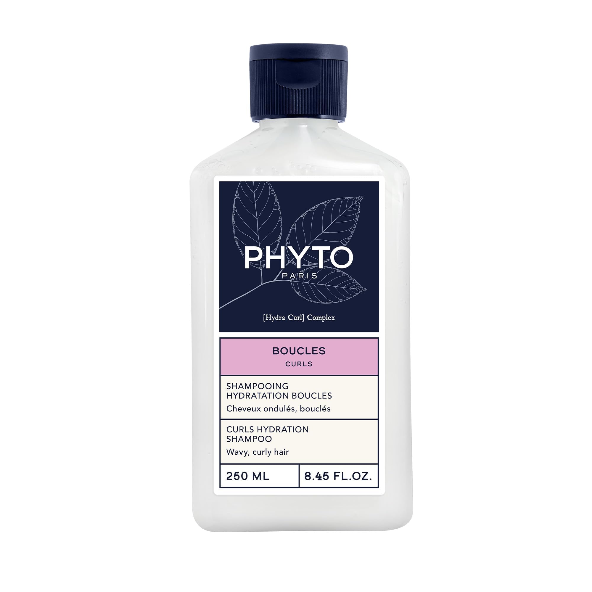 Phyto Paris curling shampoo moisture 250 ml for gentle cleansing and definition for wavy to curly hair types 2A to 3A without silicone and no sulphates for healthy shine and bounce.