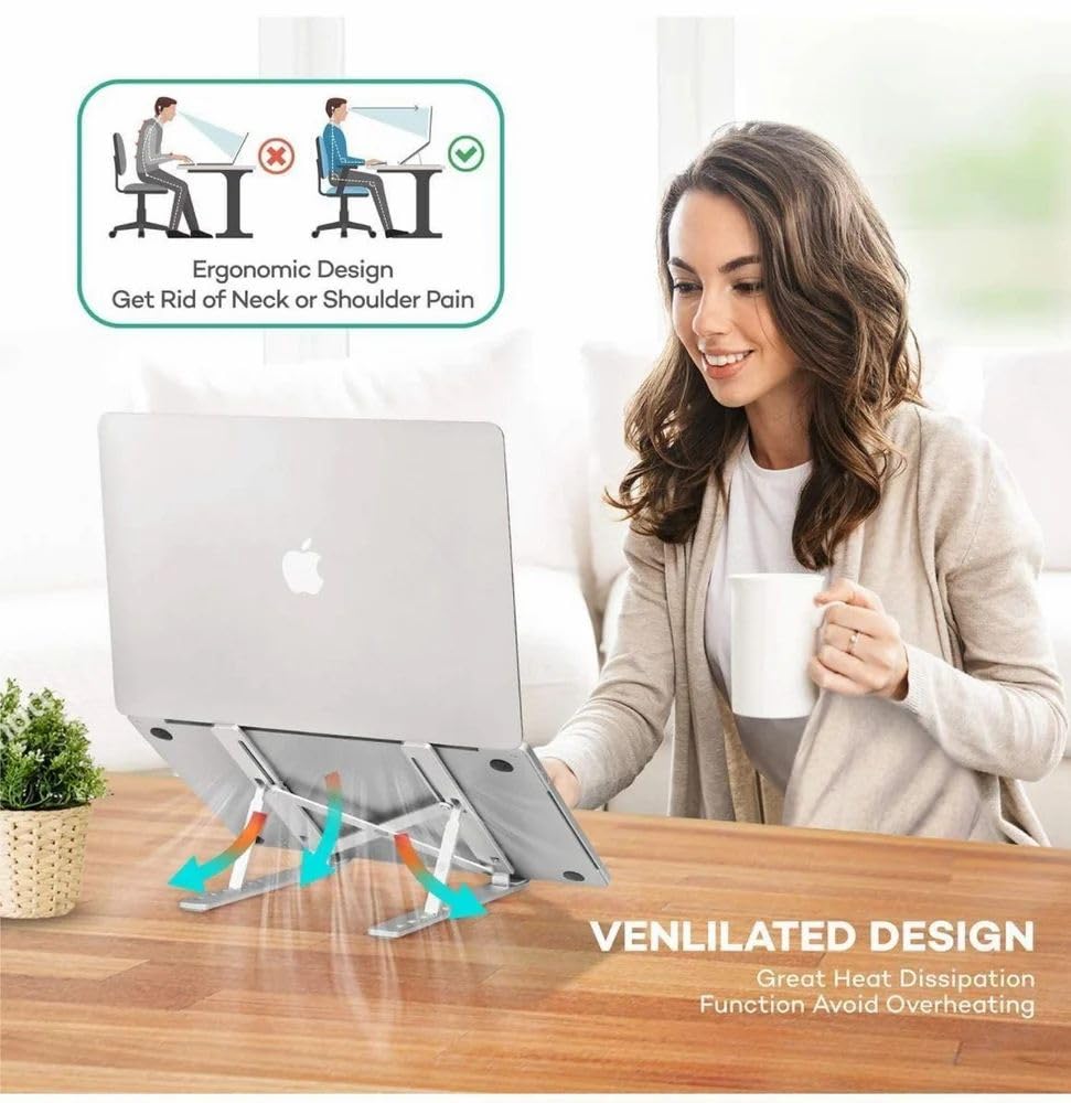 6 Angles Adjustable Ergonomic Foldable Portable Tabletop Laptop/Desktop Riser Stand Holder Compatible for MacBook, HP, Dell, Lenovo & All Other Notebook (Silver) 13 616hhOV47IL. SL1000