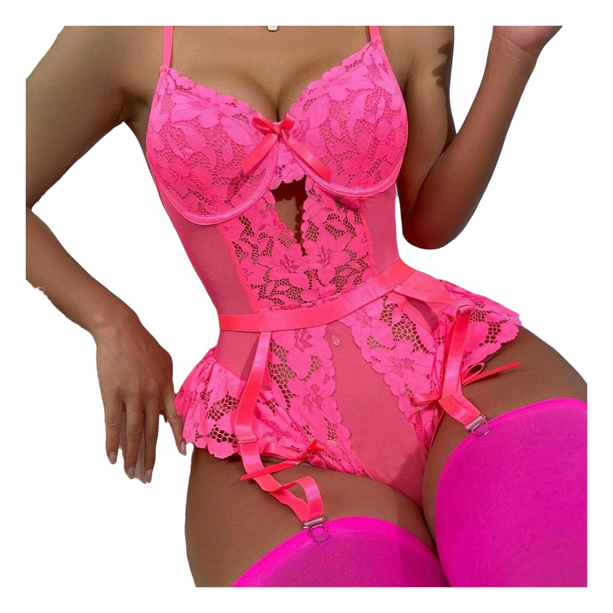 Femme Vetements éRotique Body De Lingerie Sexy La Dentelle Et Corps-Rose-l