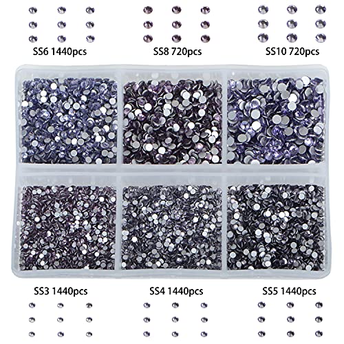 Image of Bymitel 7200 Pieces 6 Different Sizes Stick on Glass Rhinestones Round Crystal Gemstones Flat Back for DIY Jewelry Making with a Picking Pen (6 Sizes, 7200 Pieces)