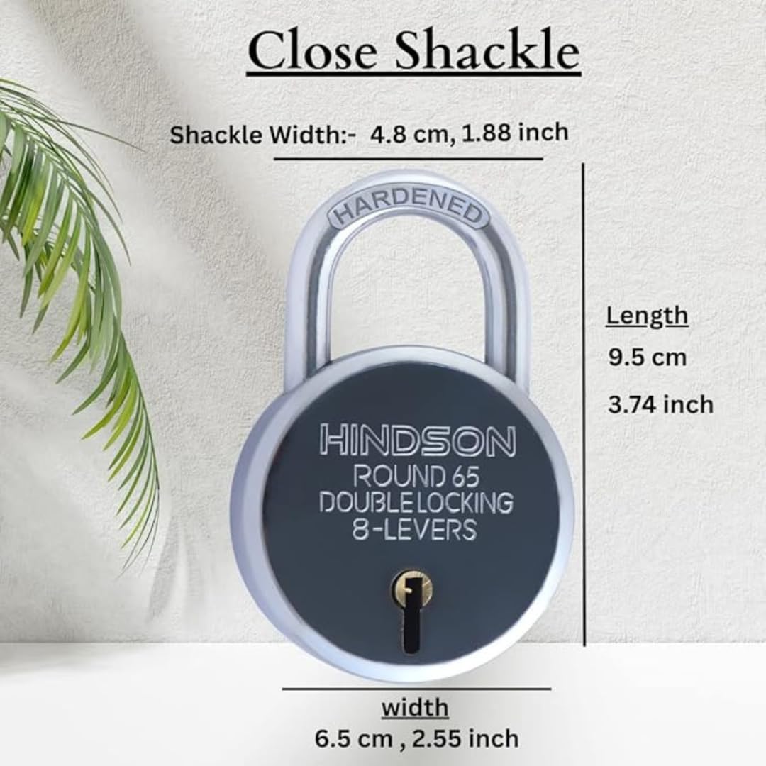 HINDSON Round 65mm Padlock | Heavy Duty Metal Body Lock | Double Locking | 8 Steel Levers | 6 Silver Keys with Keychain | Silver Finish | Home Improvement | Made in India — Amazon image 5