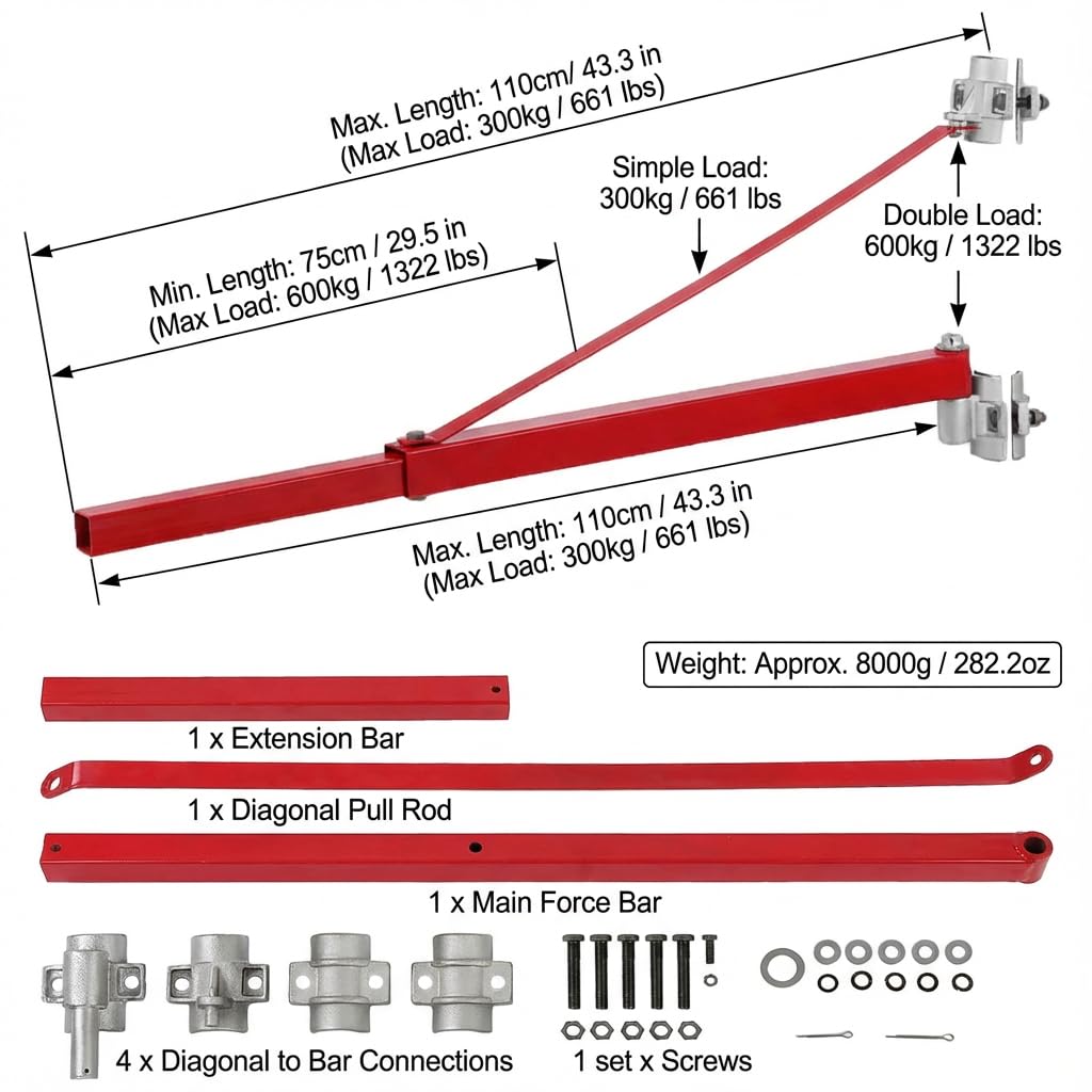 Ramię wychylne + uchwyt ścienny do 600 kg szubienica przy długości 75 cm lub 300 kg przy długości 110 cm pakiet do mocowania na ścianie, ramię podnośnika do warsztatów, centrów handlowych, garaży i