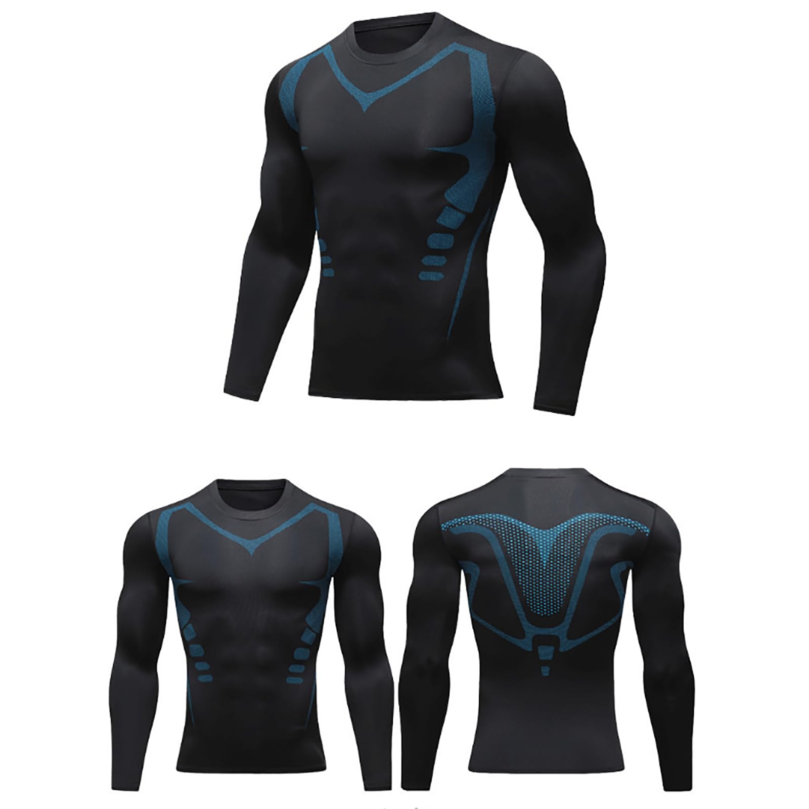 Camiseta de compresión para hombre, corte ajustado, deportiva, elástica, cuello redondo, camiseta funcional, gimnasio, camiseta muscular, de secado rápido, camiseta deportiva de manga larga, camiseta