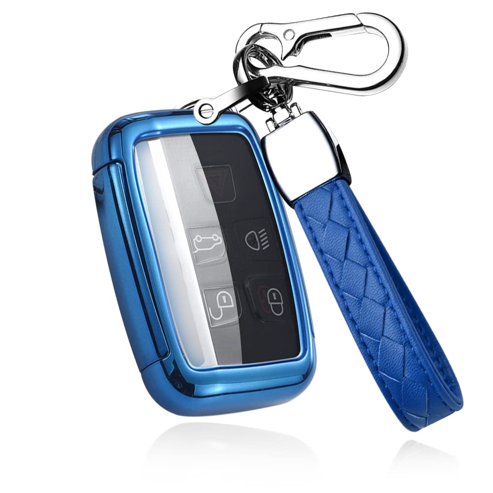 HIBEYO Custodia Per Chiavi Auto Land Rover Jaguar: Cover TPU Con Portachiavi – Grigio Blu - 4