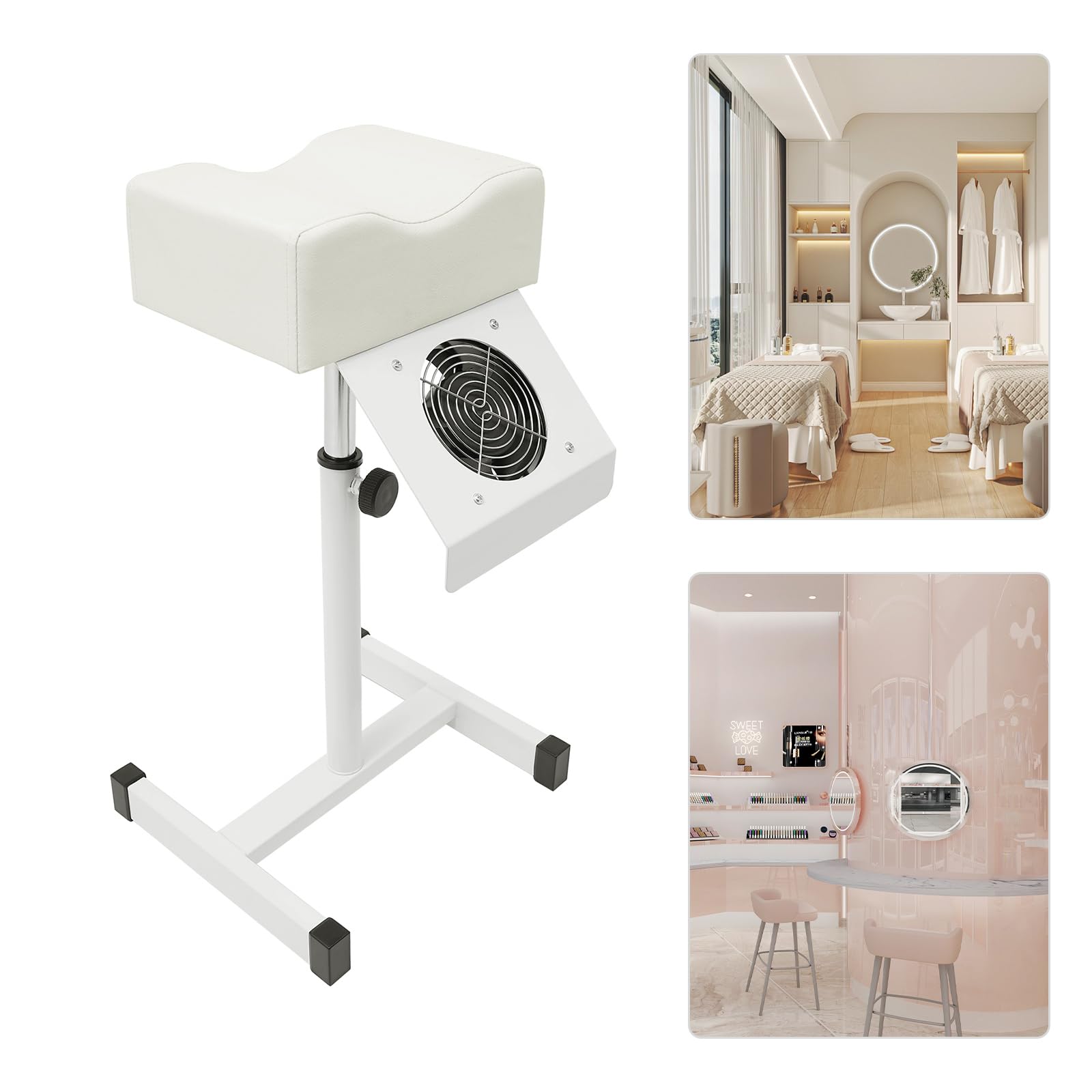 Sgabello supporto piede, poggiapiedi regolabile, sgabello pedicure, altezza regolabile 48-68 cm, aspirazione polvere, struttura metallo PVC, base H stabile, carico 10 kg, 18,9-26,77in, casa, officina