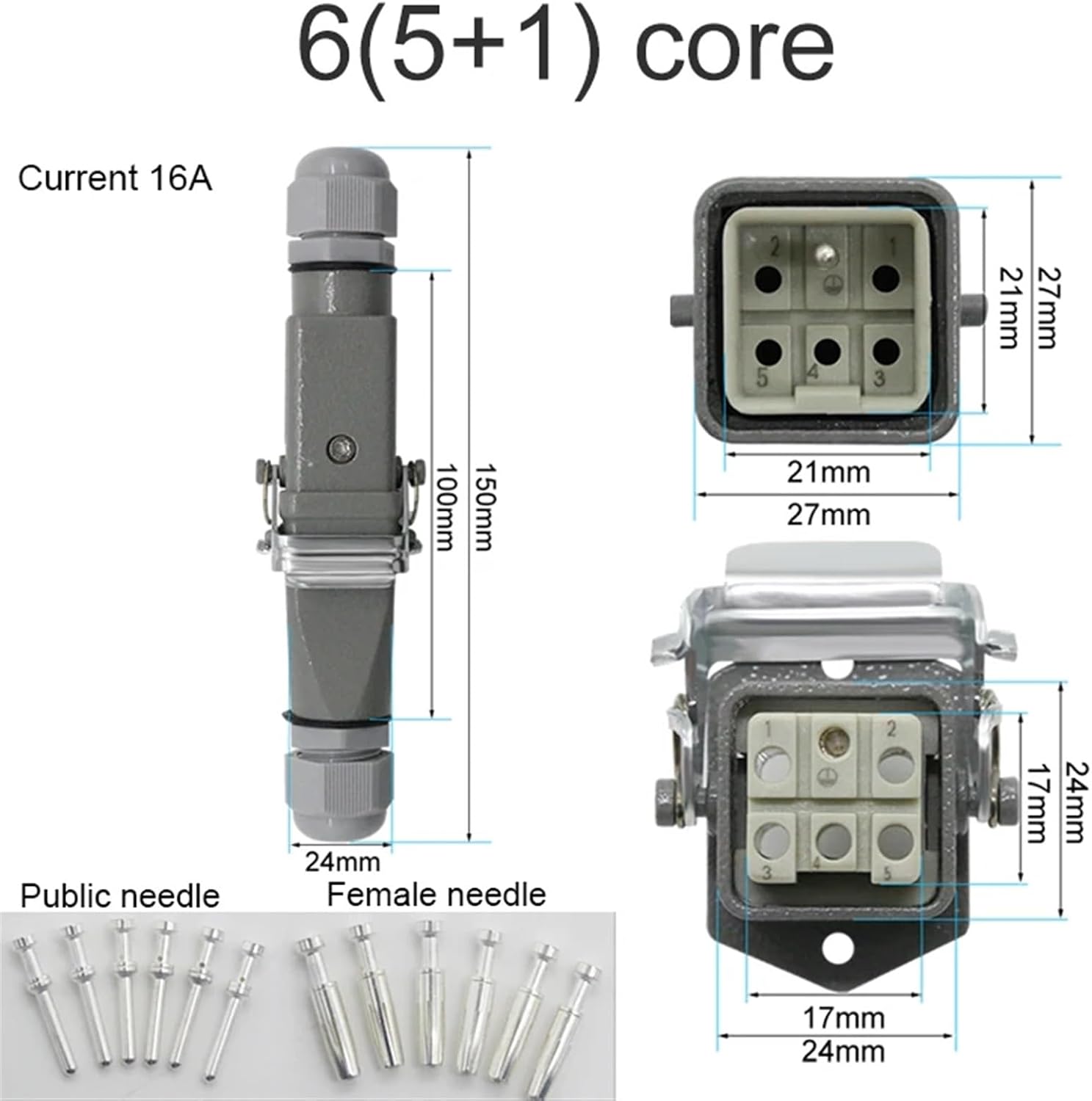 HDC-HA 4 Core (3+1)/5(4 +1)/6(5+1)/8 (7+1) Pins Heavy Duty Connector Aviation Industry Waterproof Plug and Socket (Color : 6core-04)