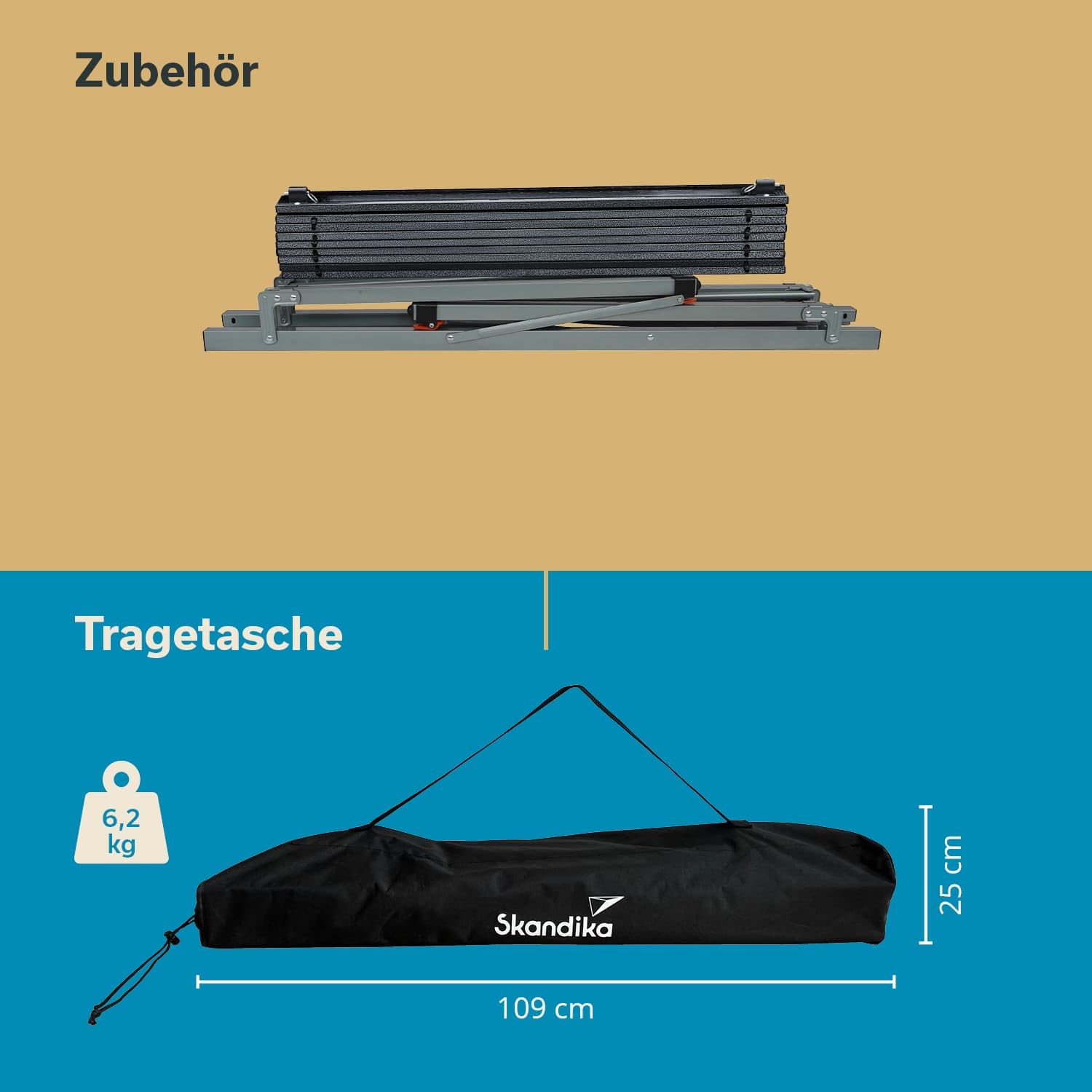 Skandika Aluminium Klapptisch Maikku | Alu Campingtisch für 6 Personen, 80 kg Traglast, 107 x 70 x 70 cm, wasserfest, klappbar, leicht, einrollbare Tischplatte | Falttisch für Garten, Angeln (Grau)