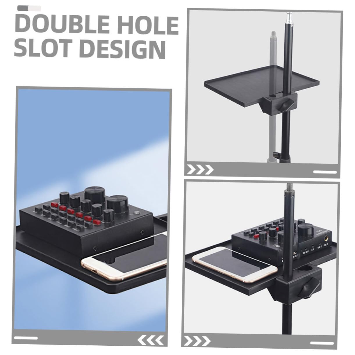 FUNOMOCYA Live Streaming Bracket Stage Mic Stand Tray Microphone Clamp Rack Double Mount Easy to Use Portable Accessory