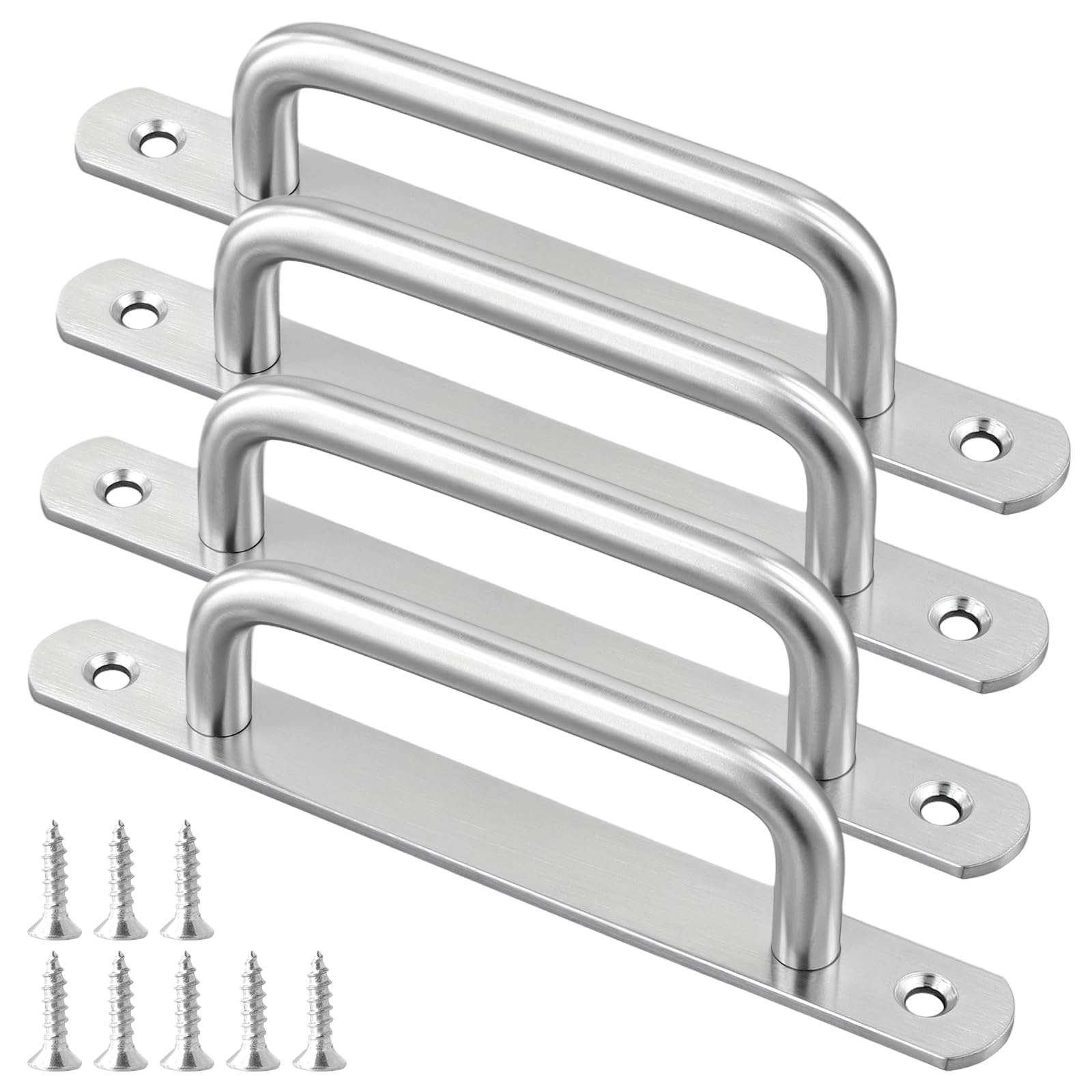 SENJEOK 4 Pcs Pull Push Door Handles, Stainless Steel Sliding Handle for Bathroom Kitchen Cupboard Cabinet, Silver, 160 x 19 x 38mm