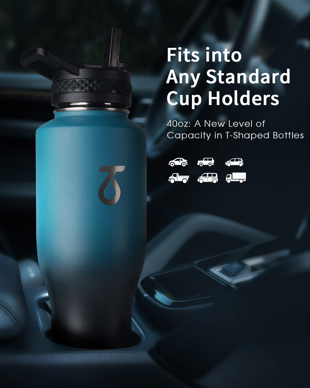 Trebo Borraccia termica 1.2 litro - Borraccia Termica 1 litro - Bottiglia acqua termiche - Senza BPA - Borraccia Termica con Cannuccia 2 Coperchi, Indigo Crush