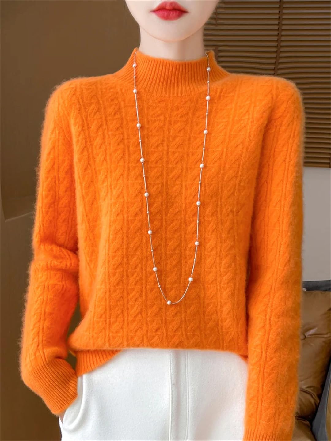 Maglione lavorato a maglia spessa da donna in lana merino maglione invernale caldo collo a mezza altezza BottoBeigeng camicia