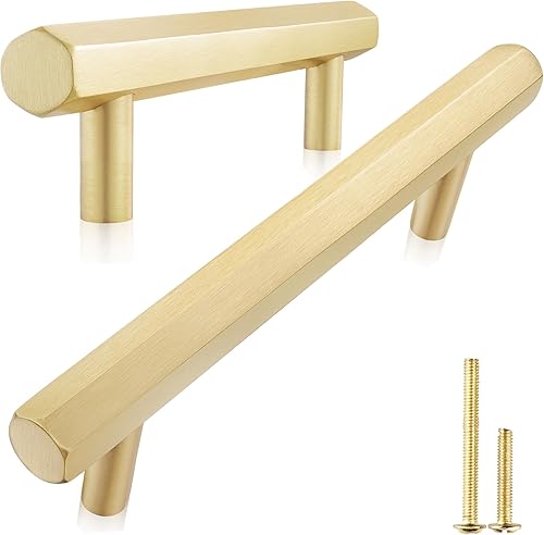 Miniatura 1 de QOGRISUN Paquete de 5 tiradores hexagonales de latón macizo para cajones, centro de agujero de 4 pulgadas, adecuados para accesorios de cocina,