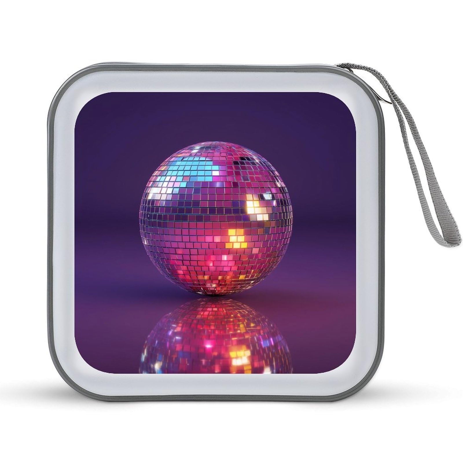 Jubonexis Mirrored Disco Ball on Dark Purple CD Case DVD Storage Case Portable for Car Home Travel