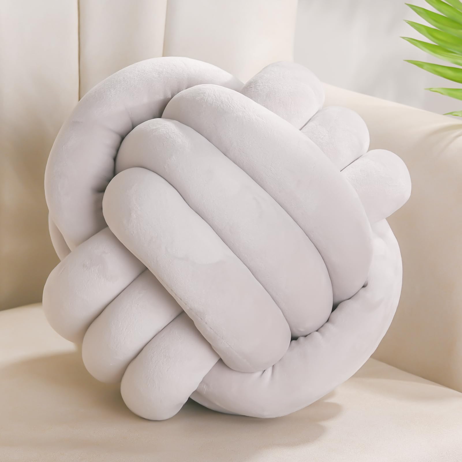 Yhoelata Cojin Nudos Gris Claro, Cojines Redondos Decorativo de Terciopelo, Cojín Decoración para Cama Sofa, Cojín para Dormitorio Infantil, Regalo 28 cm OEKO-TEX STANDARD 100