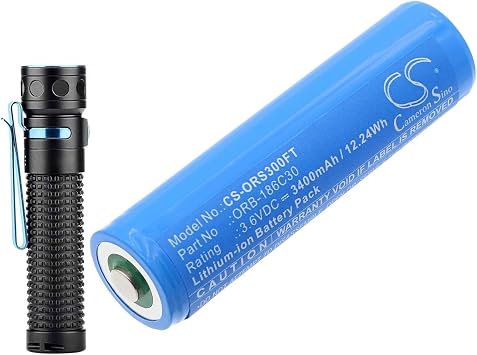 بطارية بديلة بسعة 3400 مللي أمبير في الساعة لمصباح Olight Baton Pro، ومصباح أمامي H2R، ومصباح أمامي Perun، وR20، وS2R، وS2R II، وS30R II، وS30R III، وWarrior MINI I، وWarrior MINI II، وORB-186C30، وORB-186C32، وORB-186C35
