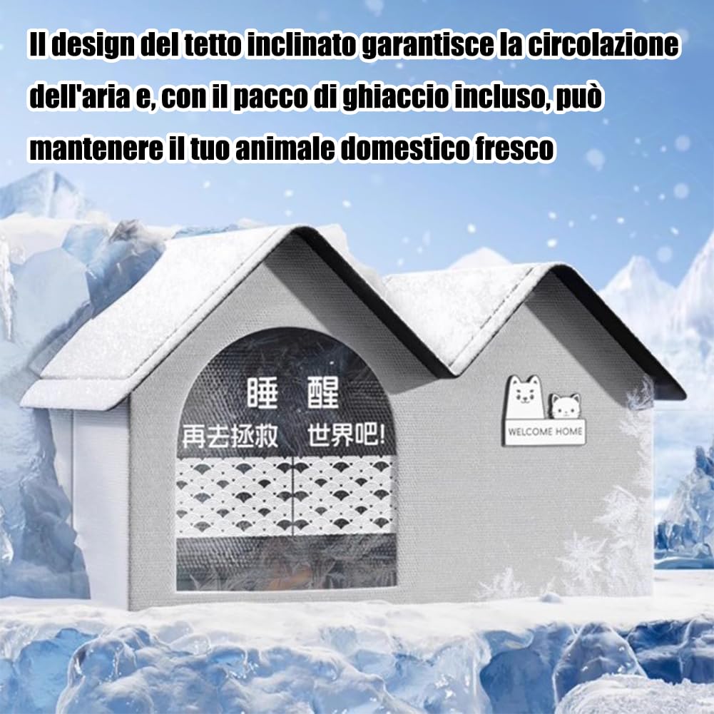 Casetta Refrigerante per Gatti, Casa di Raffreddamento per Animali Domestici, Cuccia Refrigerante Pieghevole per Gatti con 10 Impacchi di Ghiaccio, Facile da Pulire e Montare (Grigio, L)