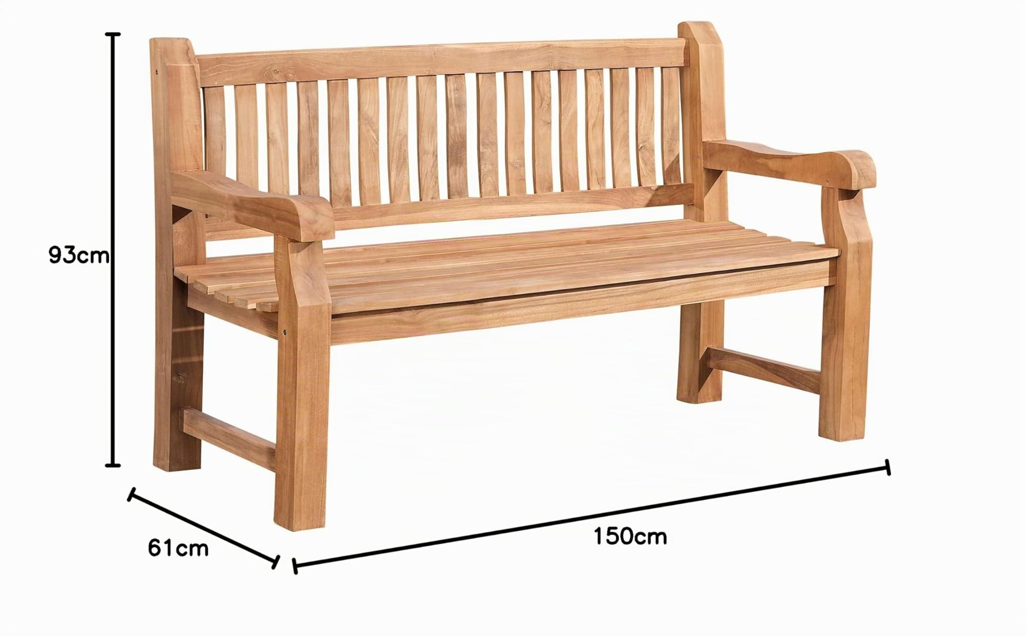 CLP Banco de Teca Jackson V2 I Banco de Madera Resistente a la Intemperie con Respaldo I De Madera Maciza de Teca, Color:Teca, Tamaño:150 cm